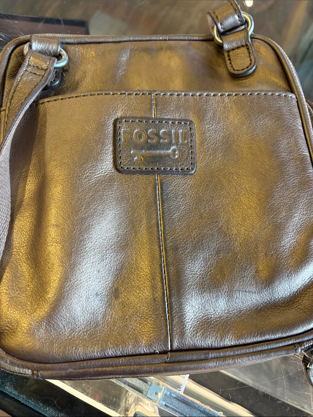 Fossil Bronze/ Gold Leather Crossbody Bag